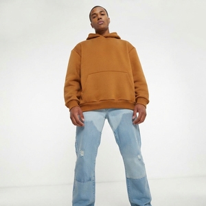 Men's Oversized Hooded Sweatshirt Solid Color Cotton Fleece Pullover Front Pocket Casual Streetwear Heavyweight Baggy Hoodie <b>boy</b> - Product Image 4