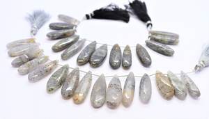 Perles de pierre de soleil noire naturelle, forme poire longue, lisses, 8x26-10x32MM, brin de 8 pouces, pour la fabrication de bijoux, vente en gros - Product Image 3