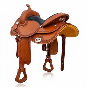 Selle Western en cuir avec quincaillerie en acier inoxydable, arceau en plastique marron confortable - Product Image 2