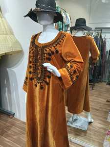 Boho Style <b>Maxi</b> <b>Dress</b> <b>Velvet</b> <b>Long</b> <b>Sleeve</b> O Neck Loose Fit Hand Embroidery Autumn Casual Wear Gift Summer Winter - Product Image 1