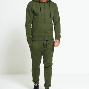 Men Solid Green Cotton Tracksuit <b>Hooded</b> Full <b>Zip</b> Sweatshirt Jogger Pants Set Casual Autumn Wear - Product Image 4