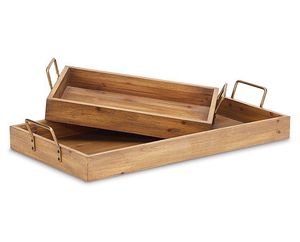 Best Seller Rustic <b>Brown</b> Mango Wood Tray Set with Handles for Home Decor and Organization <b>Storage</b> Tray Set of 3 - Product Image 3