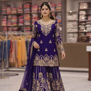 Conjunto de Salwar Kameez Morado Bordado para Mujer con Dupatta |   Traje Étnico Indio para Bodas y Fiestas - Product Image 1