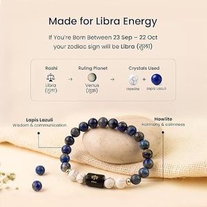Pulsera de Grado Premium del Zodiaco Libra, Cuentas de Lapislázuli Azul de 8mm y Mármol Blanco con Dije de Piedra Negra, Joyería Hecha a Mano con Grabado Láser - Product Image 4