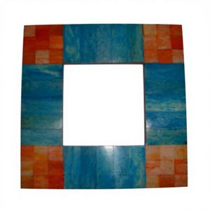 Cadre photo carré en mosaïque artisanal bleu sarcelle et orange, cadre décoratif de luxe en résine avec blocs de couleur modernes - Product Image 1