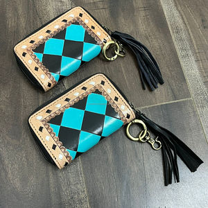 Approvisionnement d'usine mignon Mini sac à carreaux motif portefeuille avec porte-clés en cuir usiné porte-monnaie avec gland pochette à fermeture éclair pour les femmes - Product Image 5