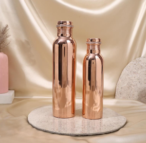 Bouteille en cuivre pur indien, base texturée côtelée, gourde d'hydratation sans soudure, étanche, réutilisable, bouteille d'eau en métal - Product Image 5