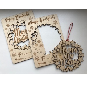 Wholesale Custom Wooden Christmas <b>Tree</b> Ornaments Laser Cut Wood Greeting Cards Happy New Year Hanging Xmas Decoration Gift - Product Image 1