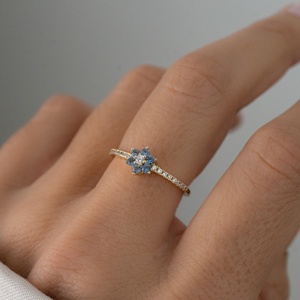 Aquamarine Dainty <b>Ring</b> 925 Sterling Silver 14K Gold Plated Minimalist <b>Thin</b> March Birthstone <b>Ring</b> Gift For Her - Product Image 3