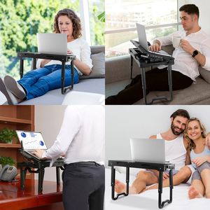 Tavolino Pieghevole per Laptop con Ventola di Raffreddamento, Luce LED, 4 Porte USB, Vassoio per Colazione e Snack, per Letto o Scrivania - Product Image 6