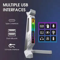 Support de casque de jeu RGB en alliage d'aluminium LDON-ZH01 avec hub USB 3.0 Type-C, support de casque LED, organisateur de bureau, service de logo personnalisé