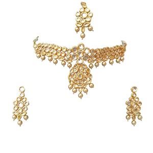 Vintage Style Zircon Flower Shape Alloy 24K Gold Plated Jewelry Set Necklace Earrings Headpiece White Wedding Anniversary - Product Image 3