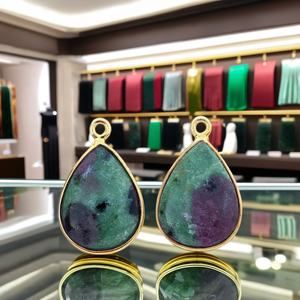 สร้อยคอจี้หยดน้ำตาสีเงินสเตอร์ลิง925คุณภาพสูงขนาด12X16มม. ทับทิม zoisite ชุบทองเครื่องราง - Product Image 3