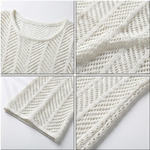 Túnica Blanca de Punto para Mujer, Manga Larga, Cuello Redondo, Diseño Geométrico, Transpirable, Corte Regular - Product Image 5