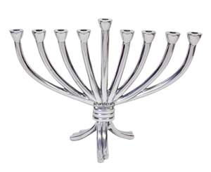 Chandelier Menorah à 9 bras en aluminium brillant, fait main, avec texture martelée, design tendance, nouveau, prix bas, personnalisé, sans flamme, naturel - Product Image 6