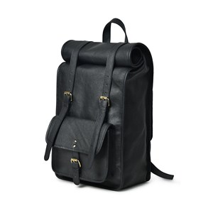Premium <b>Black</b> Leather Roll Top <b>Backpack</b> Sleek Professional Laptop Rucksack For OEM ODM Orders LTBP-0265 - Product Image 1
