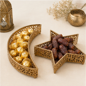 <b>Gold</b> Metal Moon and Star Ramadan <b>Serving</b> <b>Tray</b> Set Iron Eid Mubarak Decoration for Muslim Iftar Party Food Dessert Display - Product Image 1