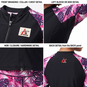 ชุดว่ายน้ำผู้หญิง 3 ชิ้น แขนยาว ซิปด้านหน้า ลายใบไม้เขตร้อน - Product Image 4