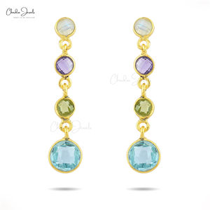 Prêt à expédier : Boucles d'oreilles pendantes en argent sterling 925, authentiques, multi-pierres précieuses, bijoux de mode pour femmes, au prix d'usine - Product Image 1