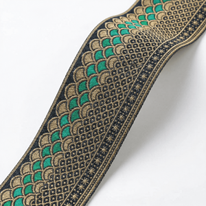 50mm Gold Green Scallop Jacquard <b>Ribbon</b> Wholesale for Upholstery Curtain Design Home Decor and Fashion Accessories Craft Use - Product Image 4