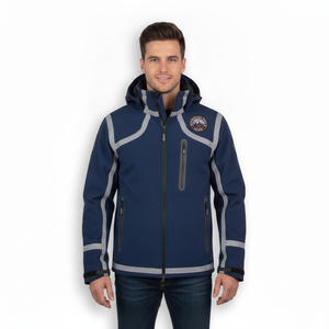 Chaqueta Softshell con Capucha para Hombre, Color Azul Marino, Cierre de Cremallera Impermeable, Ropa Deportiva de Invierno - Product Image 3