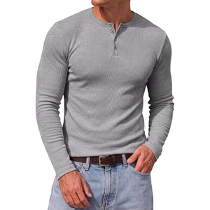 <b>Men</b>’s Ribbed <b>Henley</b> <b>Shirt</b>, High-Stretch Long-Sleeve T-<b>Shirt</b>, Slim-Fit Casual Button-Neck Top for Fall and Everyday Wear - Product Image 2