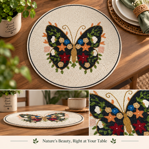 Hand Beaded Butterfly <b>Placemat</b> <b>Round</b> Glass Bead Dining Table Mat Handmade Decorative Table Decor Reusable Nature Inspired Home - Product Image 5