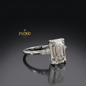 Bague de fiançailles solitaire taille émeraude en or 18 carats, bague de luxe émeraude et diamant, bijoux de mariée pour femme - Product Image 5