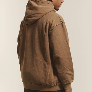 Sweat à capuche décontracté pour homme en mélange de coton respirant, couleur marron uni, style urbain moderne, effet délavé à l'acide - Product Image 2