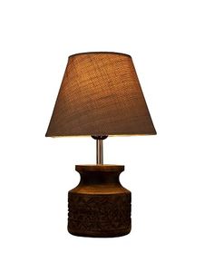 Hand Carved <b>Rustic</b> <b>Table</b> Lamp White Jute Shade Tribal Wooden Pot Base Decorative <b>Bedside</b> Light for Farmhouse Decor - Product Image 2