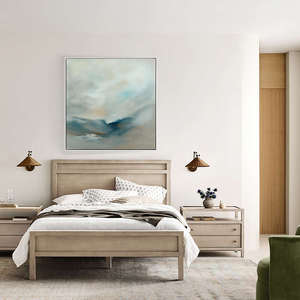 Lit double contemporain en bois massif |   Cadre de lit en bois à monter soi-même, finition naturelle, Inde - Product Image 2