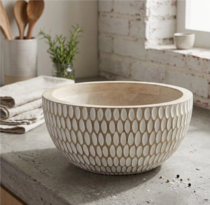 Bol décoratif en bois sculpté, design classique artisanal, finition polie, écologique, pour la maison, la cuisine, la table à manger, cadeau de mariage - Product Image 3