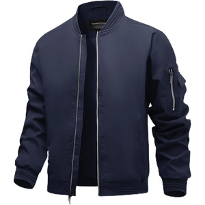 Blouson Bomber Homme à Fermeture Éclair, Col Montant, Coupe-Vent, Vêtement d'Extérieur Décontracté, Couleur Unie, Matière Polyester, Automne - Product Image 4