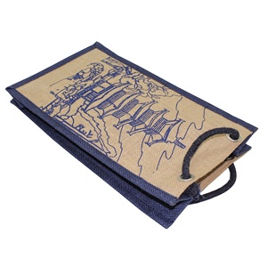 Sac de courses en jute réutilisable avec logo personnalisé, poignée en corde, laminé PP, pour mariage, plage, sac fourre-tout pour deux bouteilles - Product Image 6
