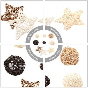 Ornements en osier, ensemble étoile et boule en rotin, accessoires décoratifs artisanaux pour sapin de Noël, mariage et décoration intérieure - Product Image 2