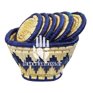 Sous-verre rond bleu en herbe de Moonj, design classique écologique - Product Image 3