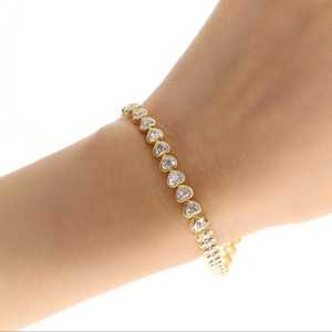Diamond Tennis <b>Bracelets</b> 14K 18K <b>Solid</b> Gold Heart Lab Grown Bezel Set 7In Elegant Everyday Solitaire Luxury Jewelry Manufacturer - Product Image 2