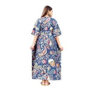 Kaftan en coton pour femmes, taille plus, robe longue maxi, kaftan fait main, imprimé à la main, vêtements de nuit, robe longue une pièce - Product Image 1