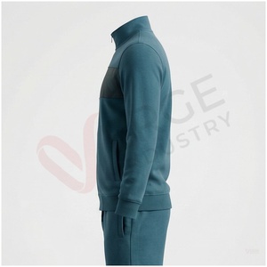 Ensemble de survêtement pour homme, couleur turquoise, manches longues, col montant, fermeture éclair sur le devant, motif géométrique, respirant, coupe sportive, coupe régulière, vêtements d'automne - Product Image 3