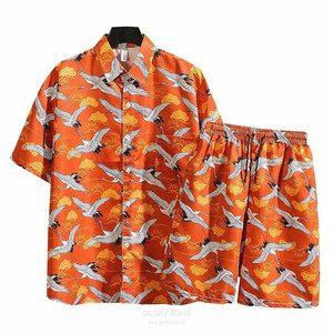 Ensemble chemise hawaïenne orange personnalisée Glory Zone avec imprimé de personnage, tenue décontractée d'été, tissu satiné en polyester respirant pour hommes - Product Image 5