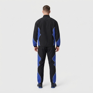 Ensemble de survêtement personnalisé pour homme, noir et bleu, veste coupe-vent et pantalon de jogging, vêtements de sport, tenue d'entraînement - Product Image 2