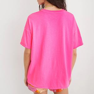 Camiseta de Cuello Redondo Rosa Extra Grande para Mujer, Manga Corta, Color Sólido, Corte Holgado, Algodón Jersey, Transpirable, Ropa Casual de Primavera/Verano - Product Image 2