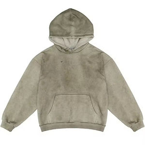 เสื้อฮู้ดดี้โอเวอร์ไซส์สไตล์วินเทจสำหรับผู้ชาย ผ้าฟลีซหนานุ่ม ล้างสีแบบแอซิดวอช ดีไซน์ขาดๆ แนวสตรีทแวร์ แขนยาว สไตล์เรโทร ยูนิเซ็กส์ ลำลอง - Product Image 1