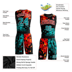Custom Sublimated Basketball Jersey Set Geometric Print Sleeveless Tank Top With Matching Shorts Breathable <b>Polyester</b> Unisex - Product Image 2