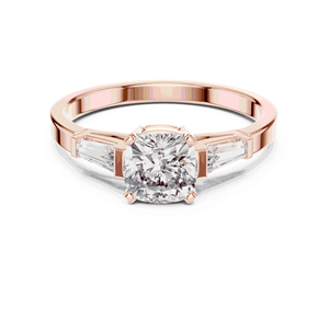 IGI-Zertifizierter 1ct Cushion-Schliff Labor-Gezüchteter Diamant Dreisteiniger Ring 10K 14K 18K Massivgold E-Farbe Feiner Schmuck Baguette-Akzent - Product Image 5