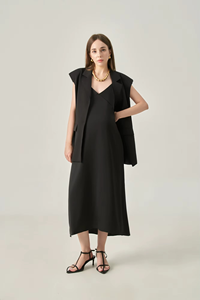 <b>Spaghetti</b> <b>Strap</b> Satin Sleeveless Regular Simple Minimalist Plain Dyed Natural Casual Breathable Loose Straight Midi Dresses - Product Image 3