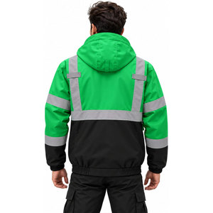 Chaqueta de Trabajo Verde y Negra de Alta Visibilidad para Hombre, Uniforme de Seguridad Reflectante de Poliéster, Ropa de Invierno con Capucha y Bolsillos - Product Image 3