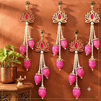 Décoration murale artisanale en MDF avec perles de lotus roses, motif floral traditionnel, pour mariage, décoration de la maison, Diwali, Ramadan, Rajasthan