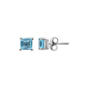 Boucles d'oreilles clous solitaires en argent sterling 925 massif avec topaze bleue naturelle taille carrée, bijoux fins pour femmes, vente en gros - Product Image 2