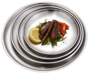 Reusable Vintage Plant Pattern Camping Use <b>Brushed</b> Stainless Steel 18/8 Silver Color Heavy Duty <b>Round</b> Dinner Plate - Product Image 2
